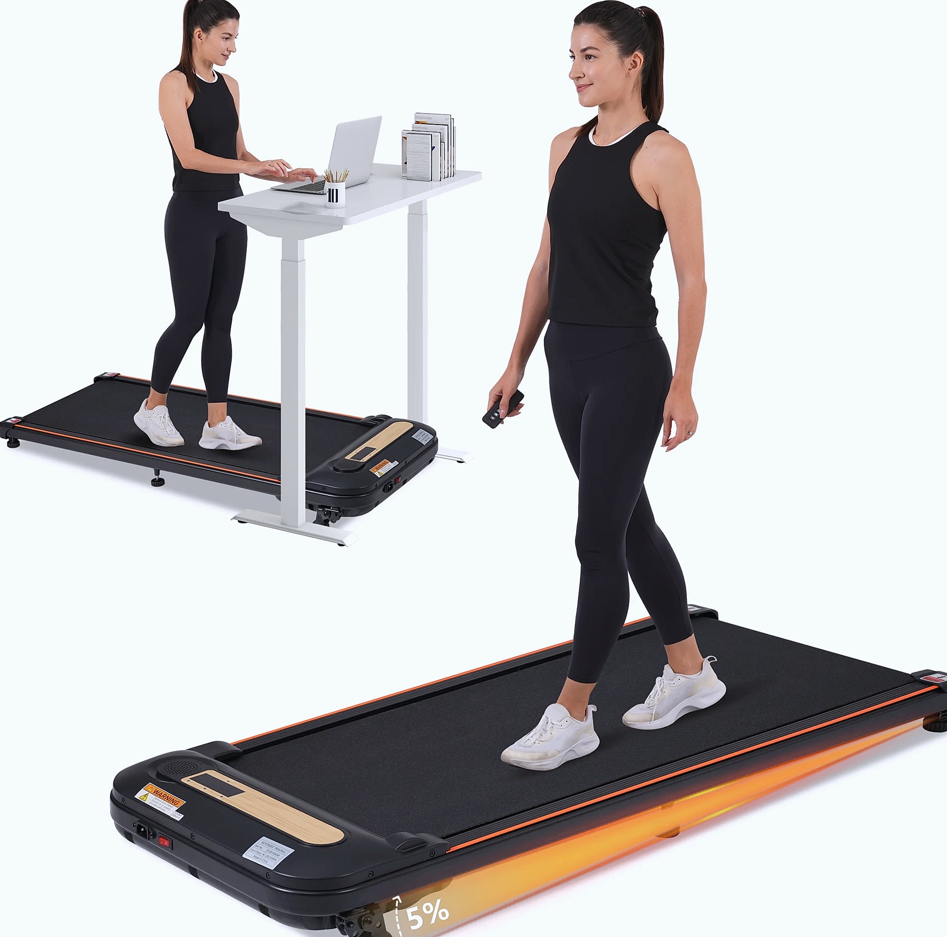 WalkingPad Treadmill with Incline, 2.5HP Motor, 300lb — assembled view