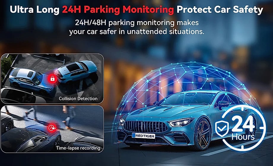Redtiger A4 4K Dash Cam with GPS, WiFi, and Rear Camera — side view