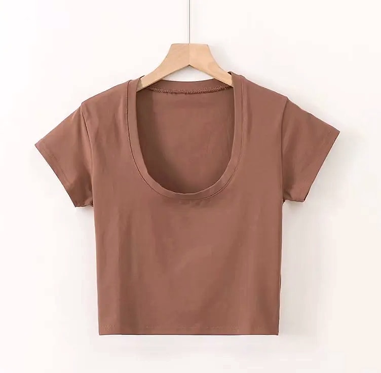 Dozw U-Neck Crop Top High Waist Women's Casual T-Shirt — interior detail