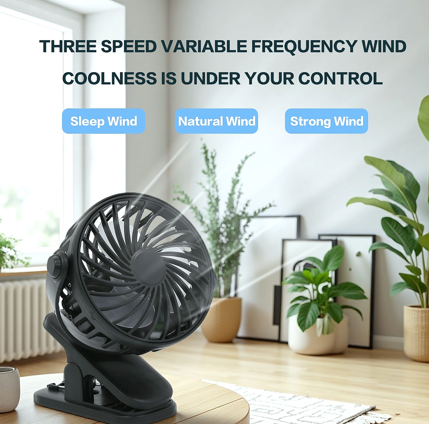 Oeny Mini Clip Fan USB Rechargeable Portable Cooling — side view