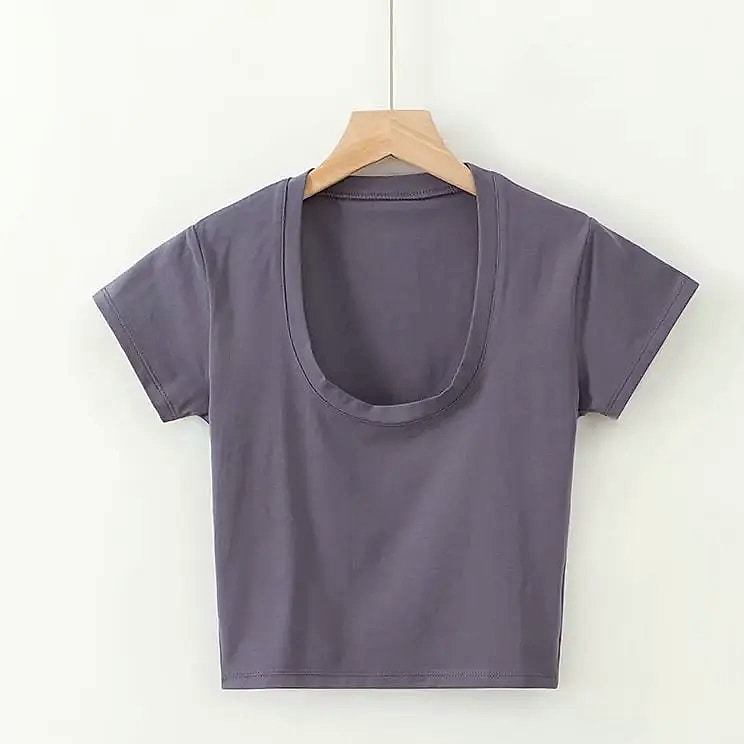 Dozw U-Neck Crop Top High Waist Women's Casual T-Shirt — assembled view