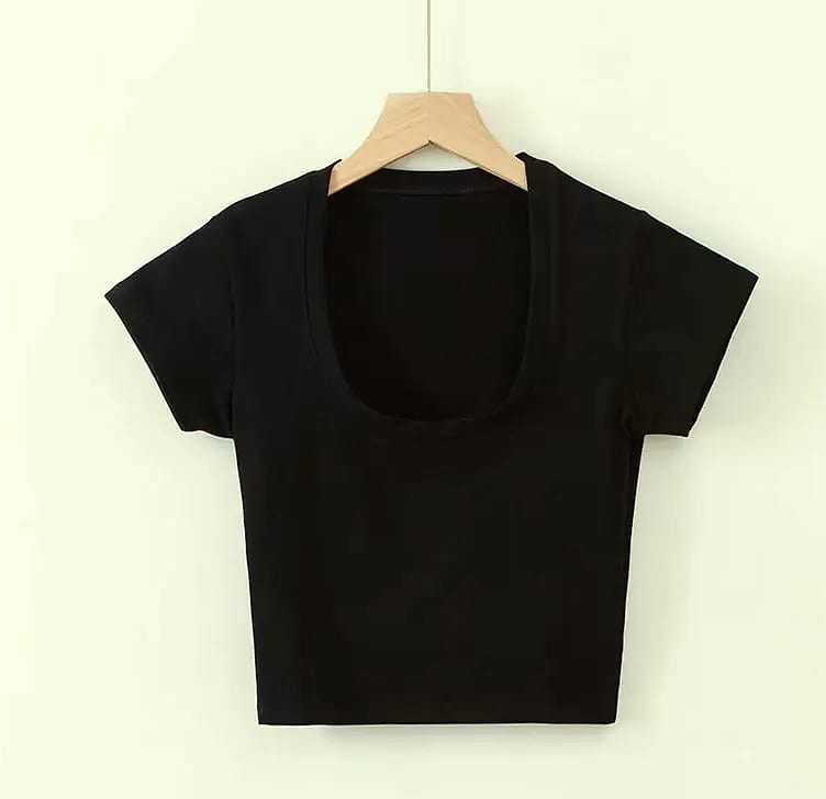 Dozw U-Neck Crop Top High Waist Women's Casual T-Shirt — side view