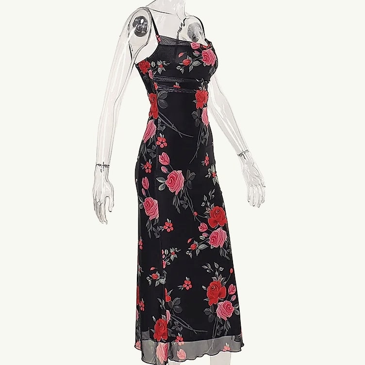 MsChuh Floral Spaghetti Strap Bodycon Maxi Dress — parts overview