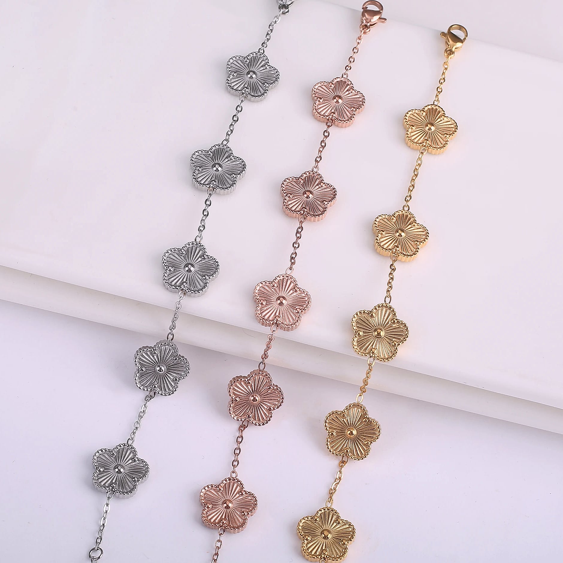 Stainless Steel Five Leaf Clover Flower Adjustable Bracelet — package contents