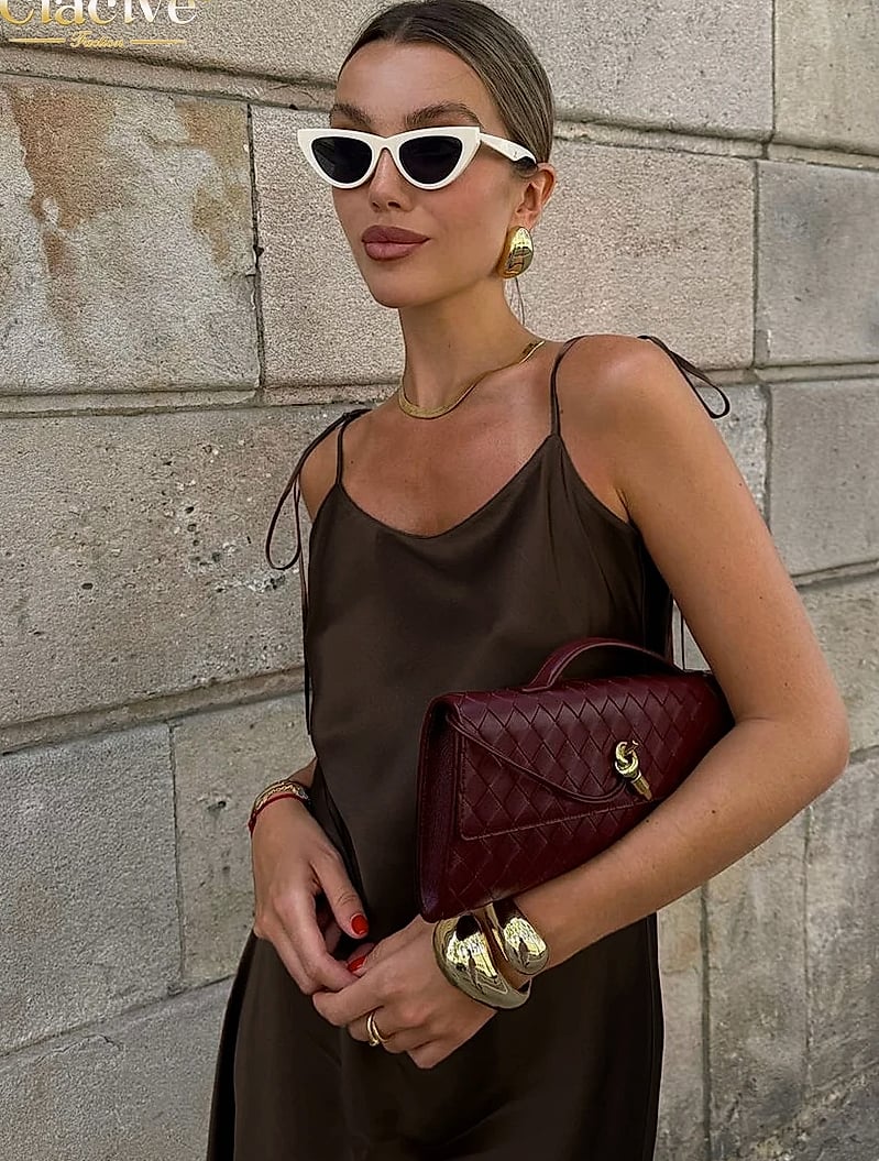 Clacive Brown Satin Floor Length Backless Dress — feature highlights