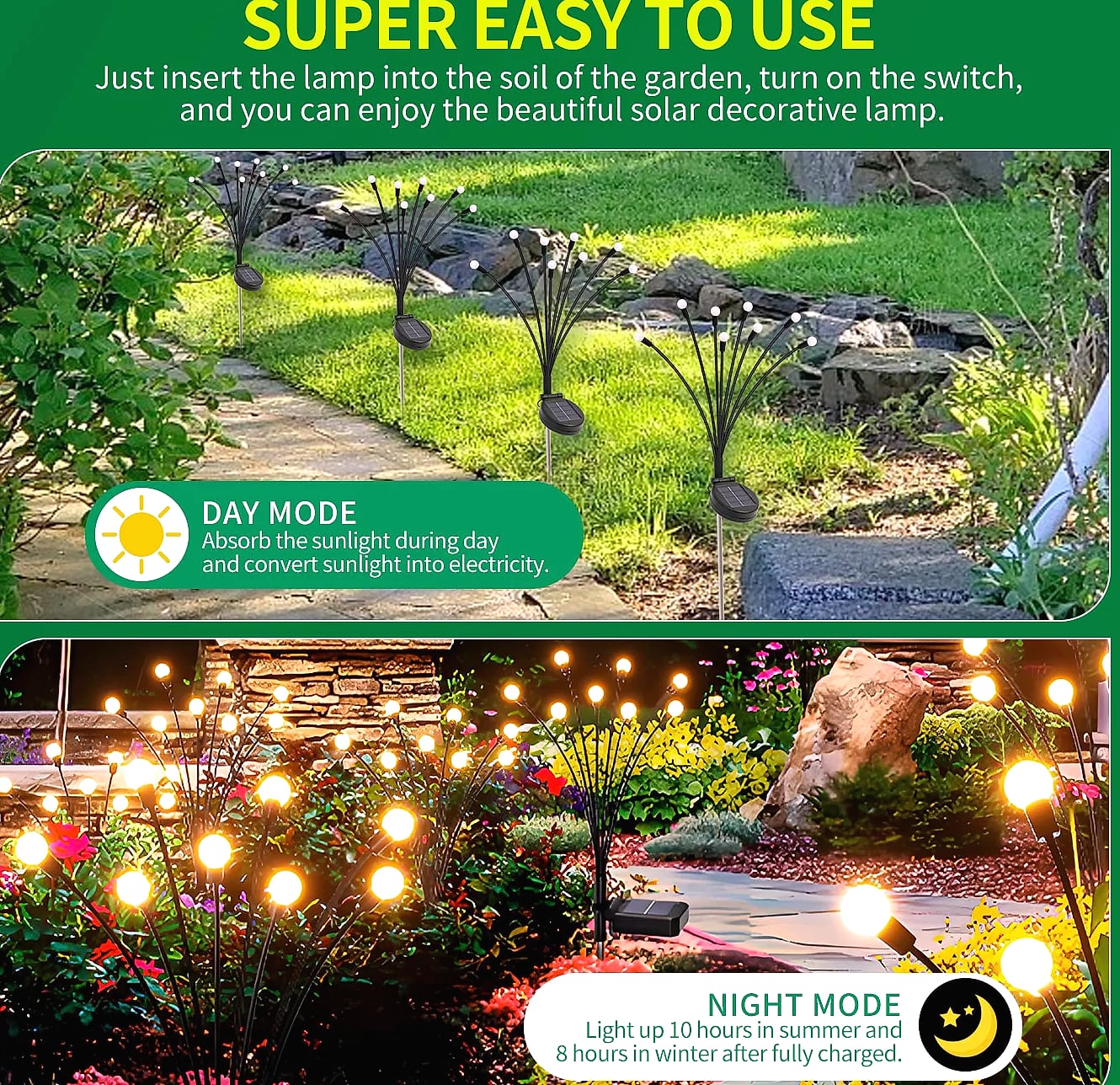 8-Head Solar Firefly Stake Lights, Outdoor Garden Decoration — side view