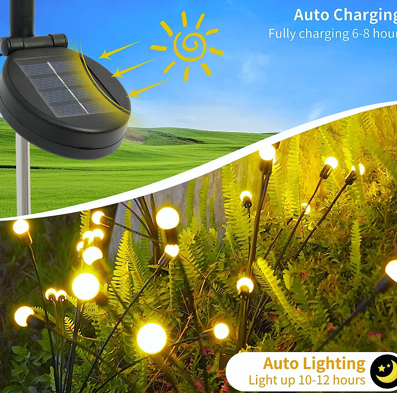 8-Head Solar Firefly Stake Lights, Outdoor Garden Decoration — scale reference