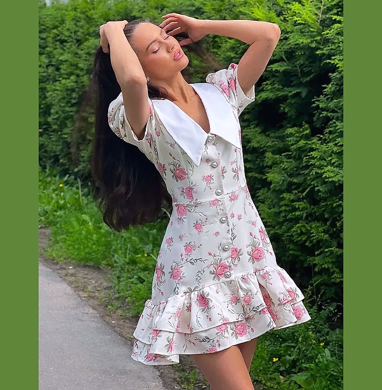 btuce Floral Printed A-line Dress with Puff Sleeves — feature highlights