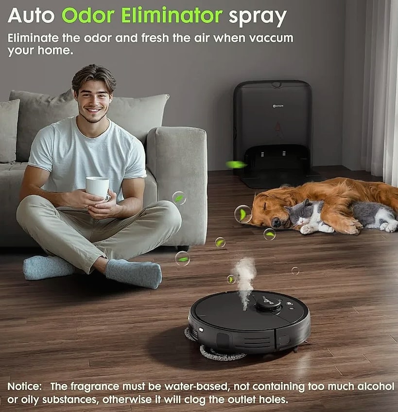 SHXI Robot Vacuum and Mop V5 with Tangle Cutter for Pet Hair — parts overview