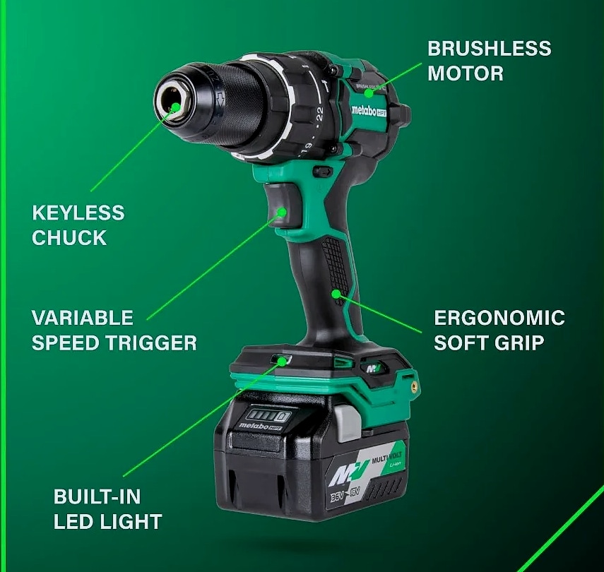 Kankeirr Metabo HPT 36V Brushless Hammer Drill Kit — side view