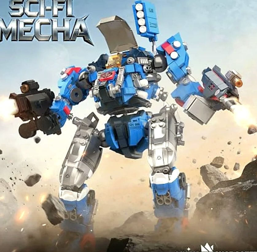Mould King Mech Building Blocks Robot Model with Weapons — assembled view