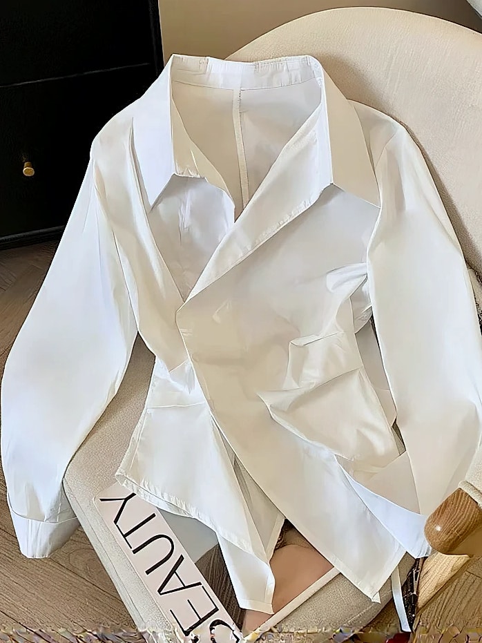 Nevettle Irregular Long Sleeve Polo Shirt Women Tunic — scale reference