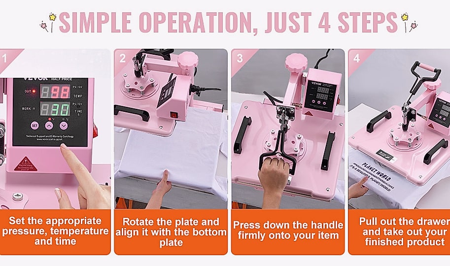 SucceBuy 12 x 15 inch Heat Press Machine with 8 Attachments — side view