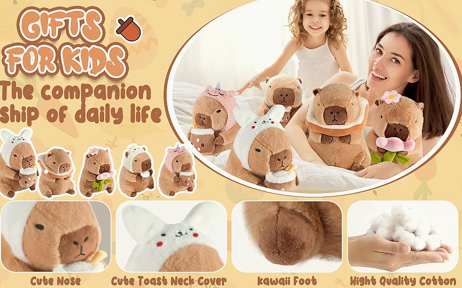 CHDBLOCK Flower Capybara Plush Toy, 11 Inch Soft Stuffed — side view