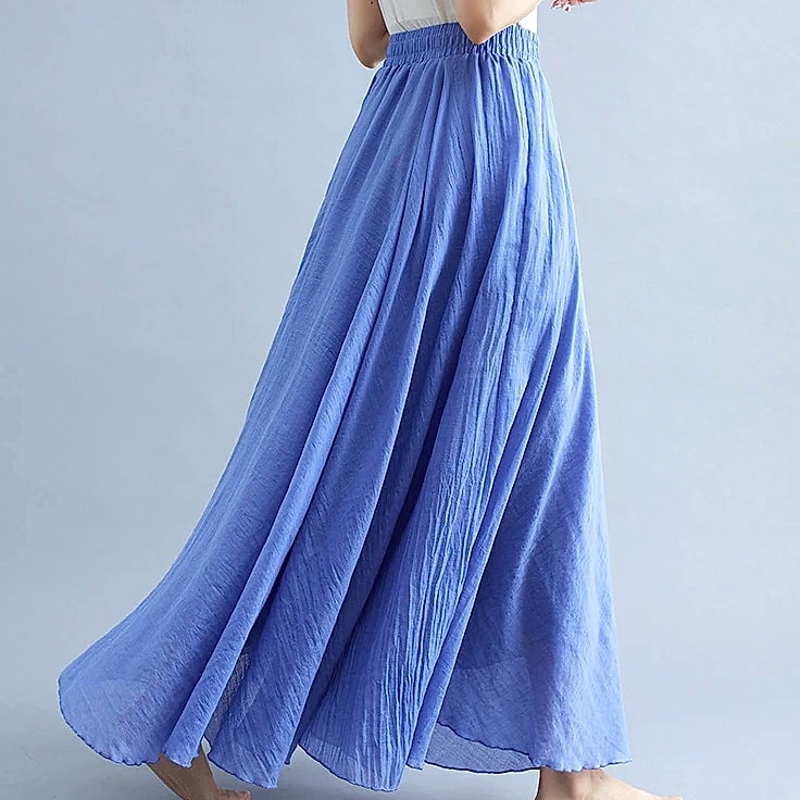 28-Color Mori Girl Cotton Linen A-line Long Skirt — assembled view
