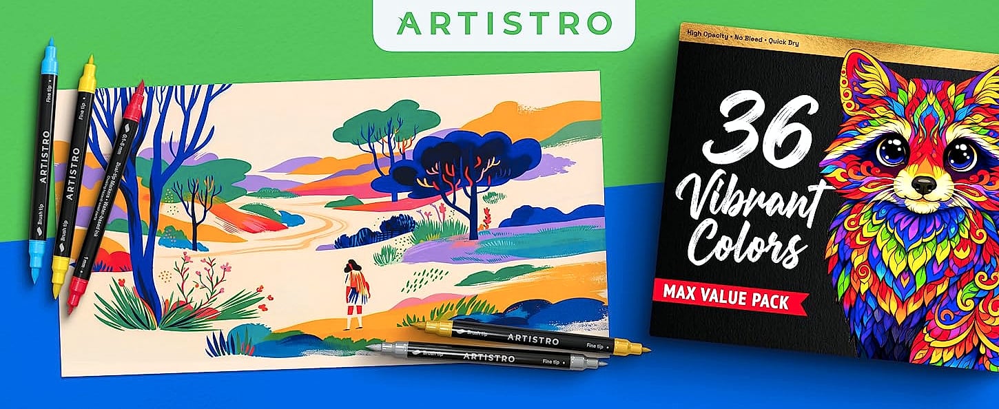 ARTISTRO 36 Acrylic Paint Markers with Dual Tips — package contents