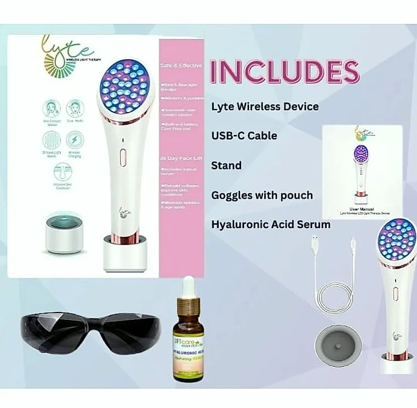 Wireless Duo Red Blue LED Light Therapy Face Device — scale reference