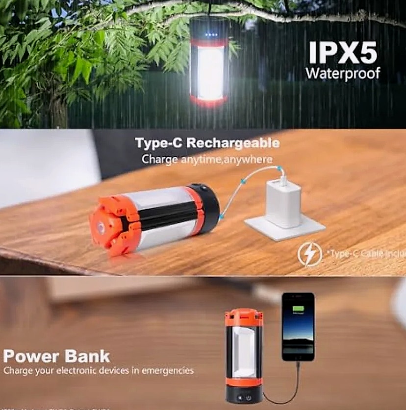 Aluminum 73 Rechargeable LED Camping Light with Telescopic — side view