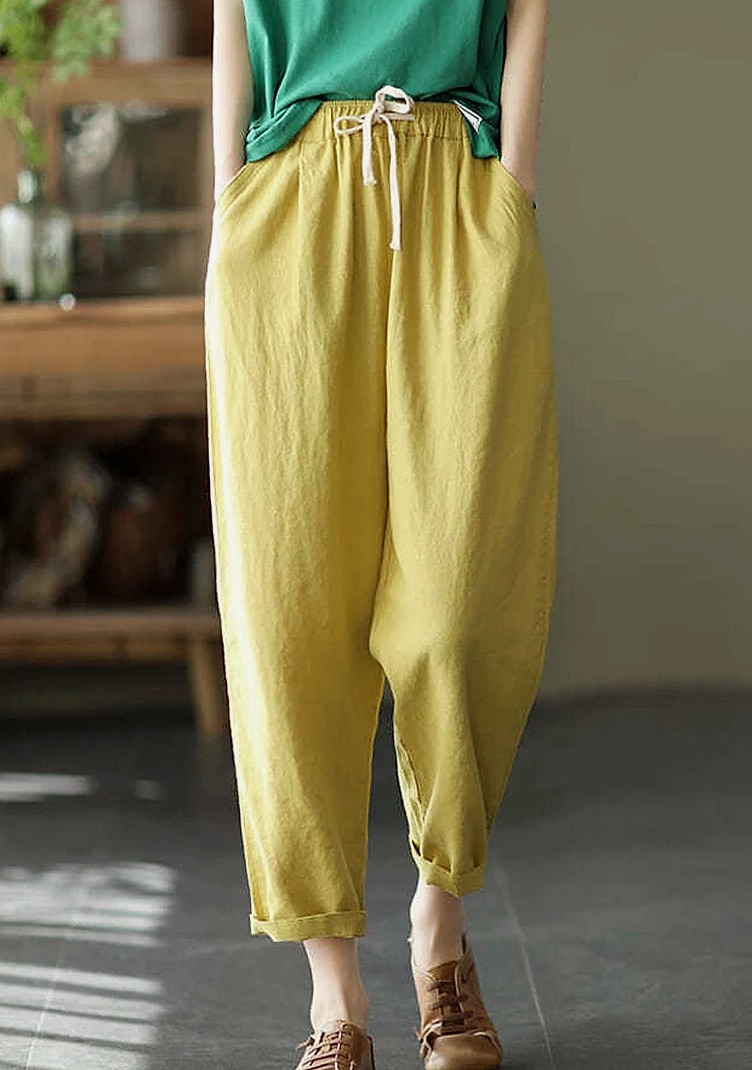 XPQBB Women's Cotton Linen Harem Pants High Waist — interior detail
