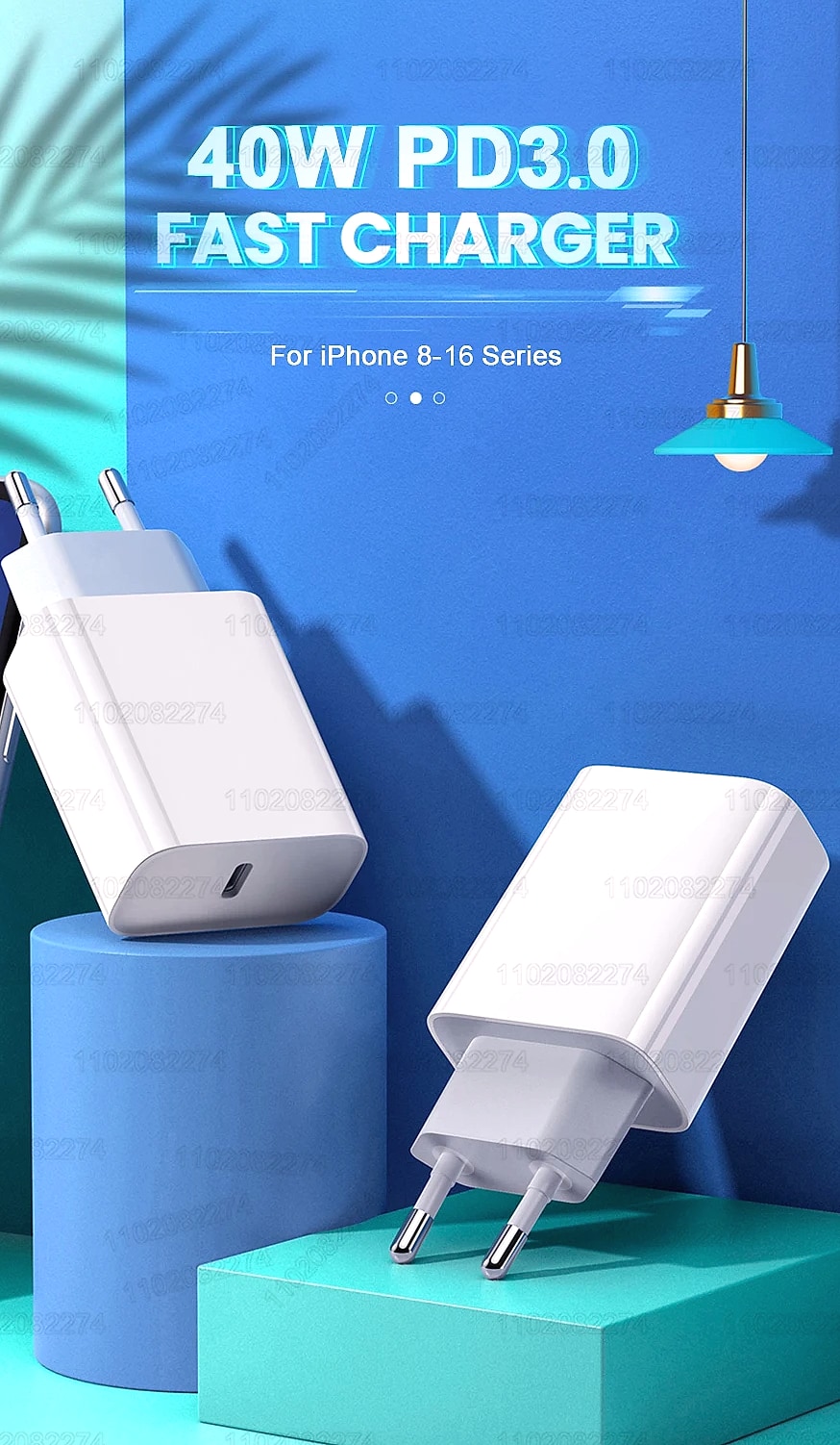PD 40W Fast Charger with USB-C Cable for iPhone iPad — package contents