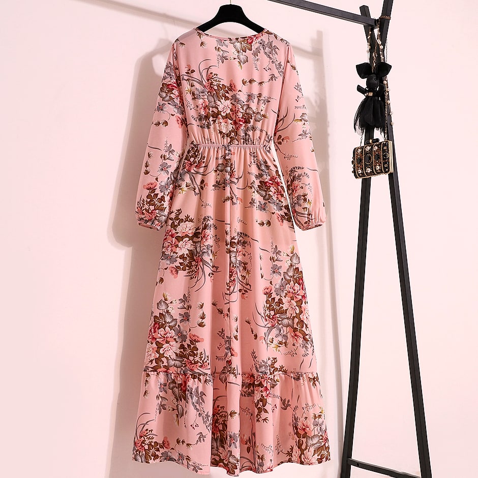 XIBUSANA Women's Floral Maxi Dress Full Sleeve Casual — interior detail