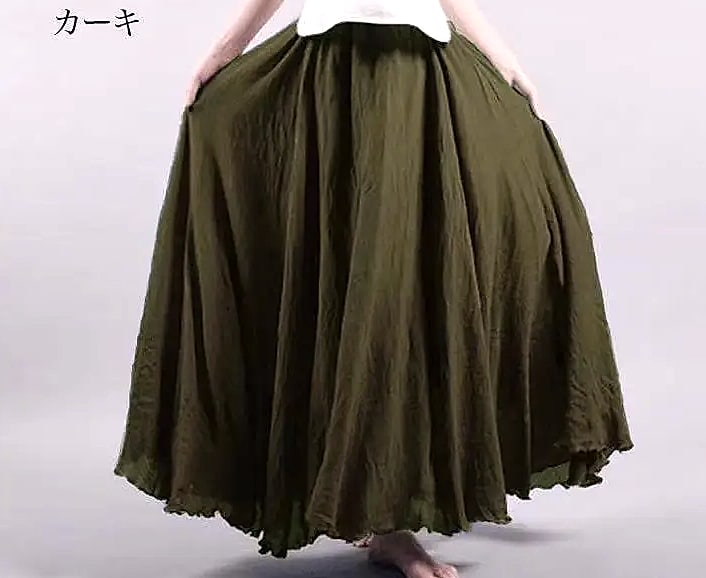 28-Color Mori Girl Cotton Linen A-line Long Skirt — side view