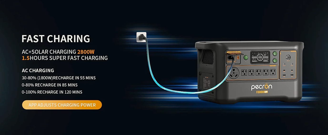 Pecron F3000LFP 3072Wh Portable Power Station Solar — side view