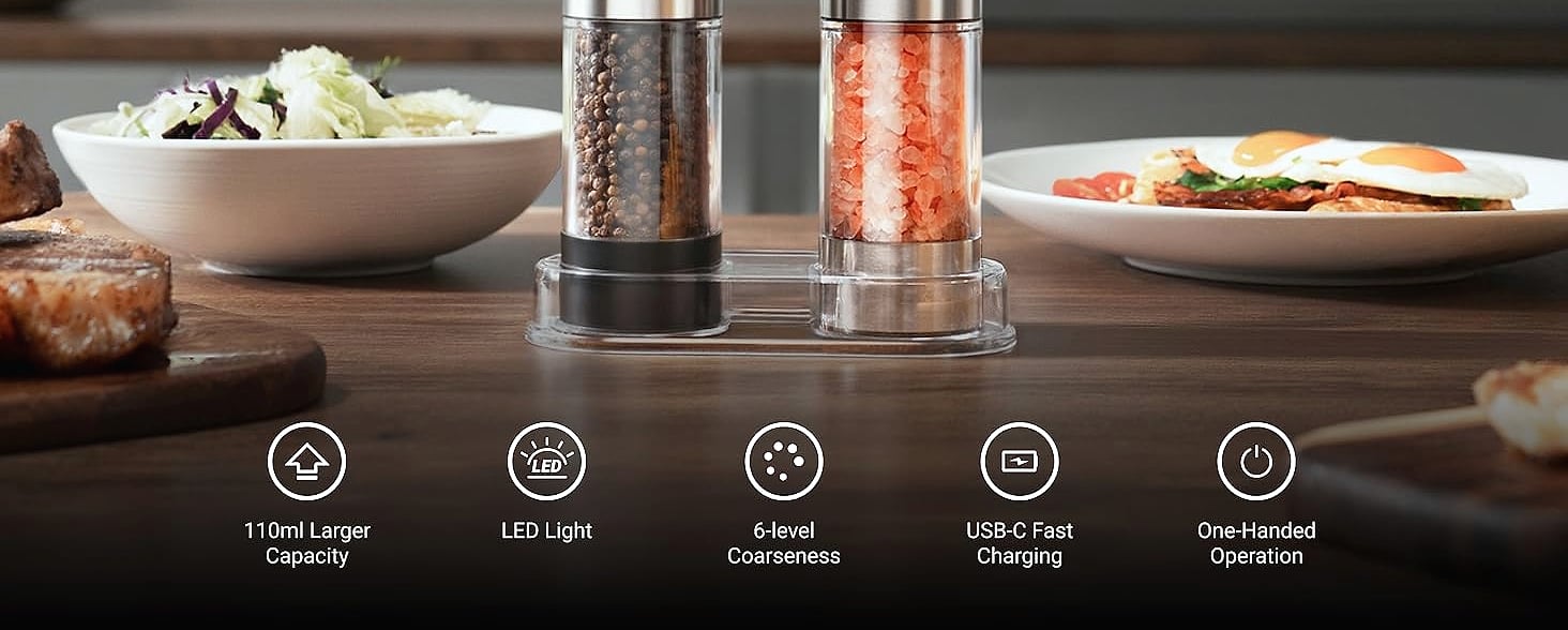 ThermoMaven 110ml Rechargeable Electric Salt Pepper Grinder — assembled view