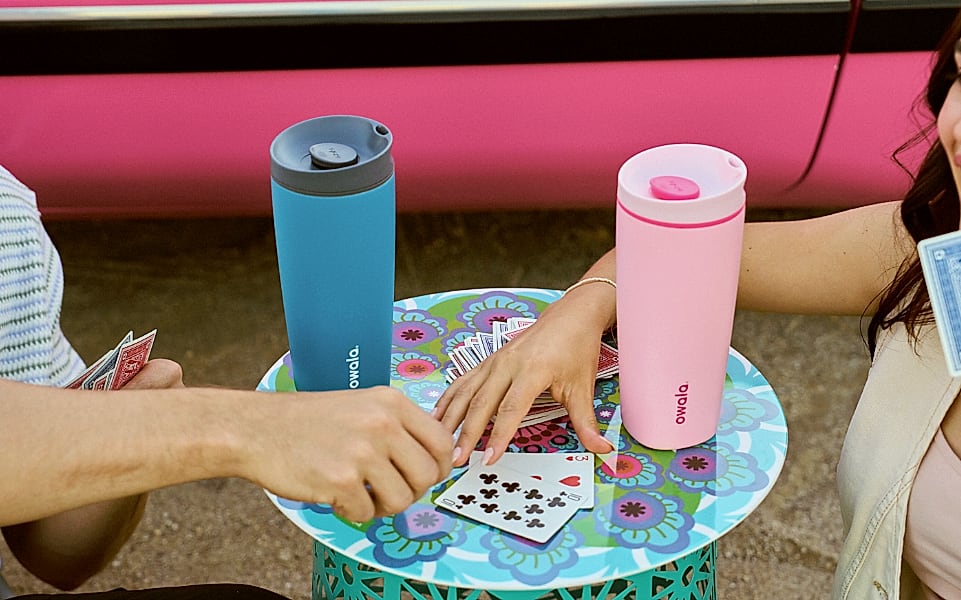 Owala SmoothSip Slider 12 oz Insulated Travel Coffee Mug — assembled view