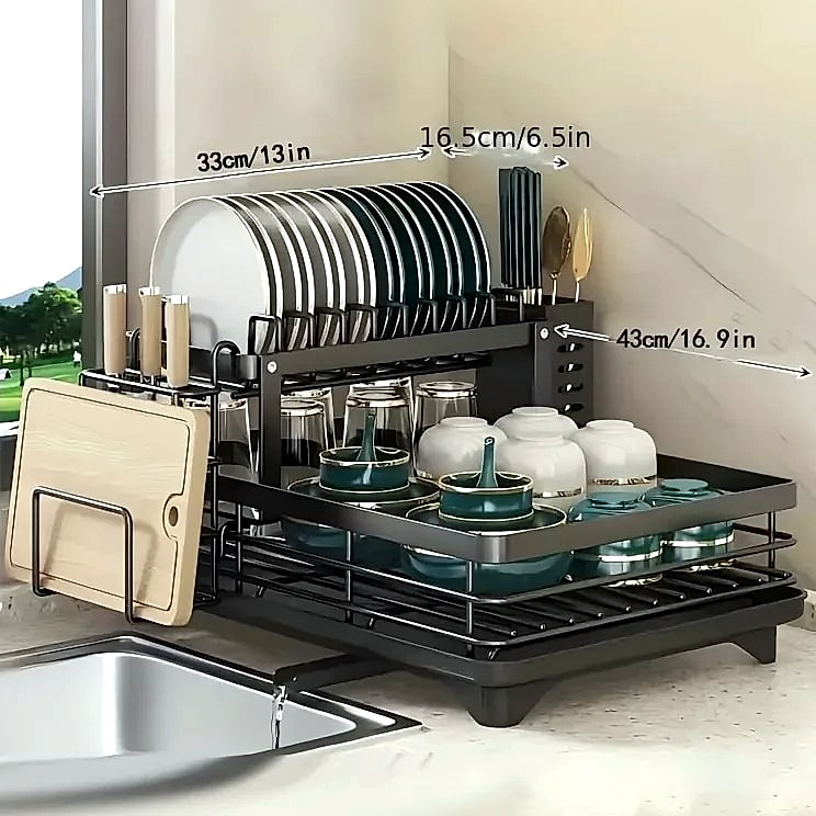 AEHOME Double-Tier Extendable Dish Drainer for Kitchen — scale reference