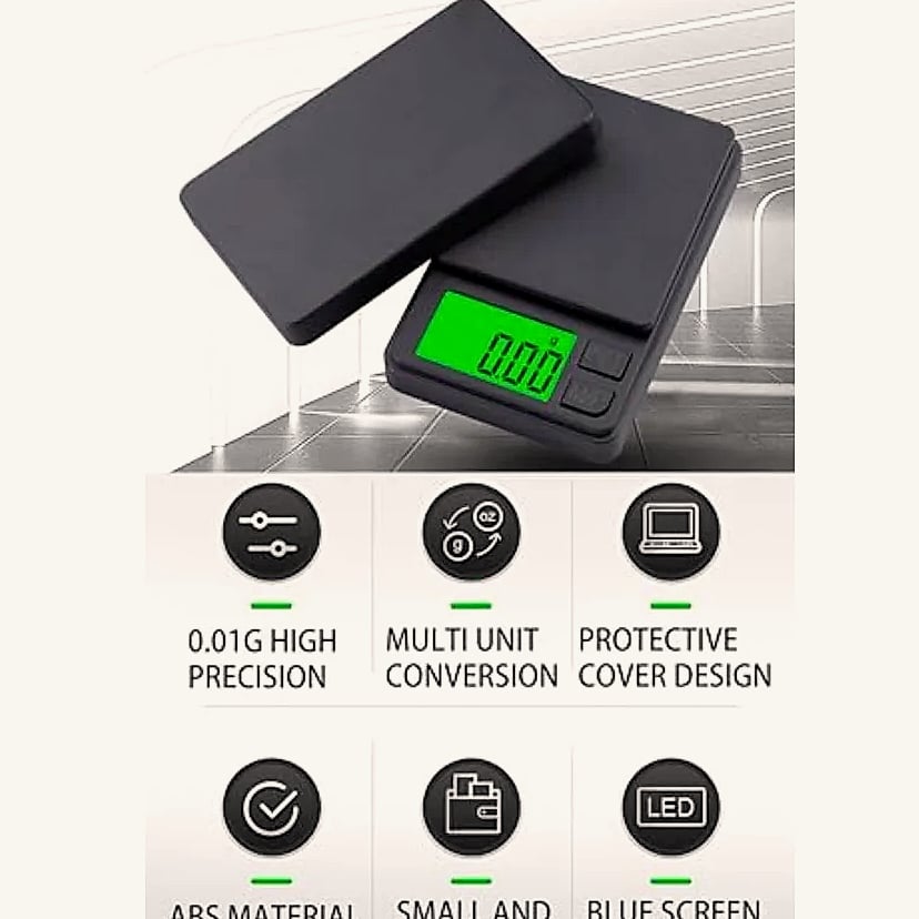 Digital Pocket Scale 1000g x 0.01g with Backlit LCD — assembled view