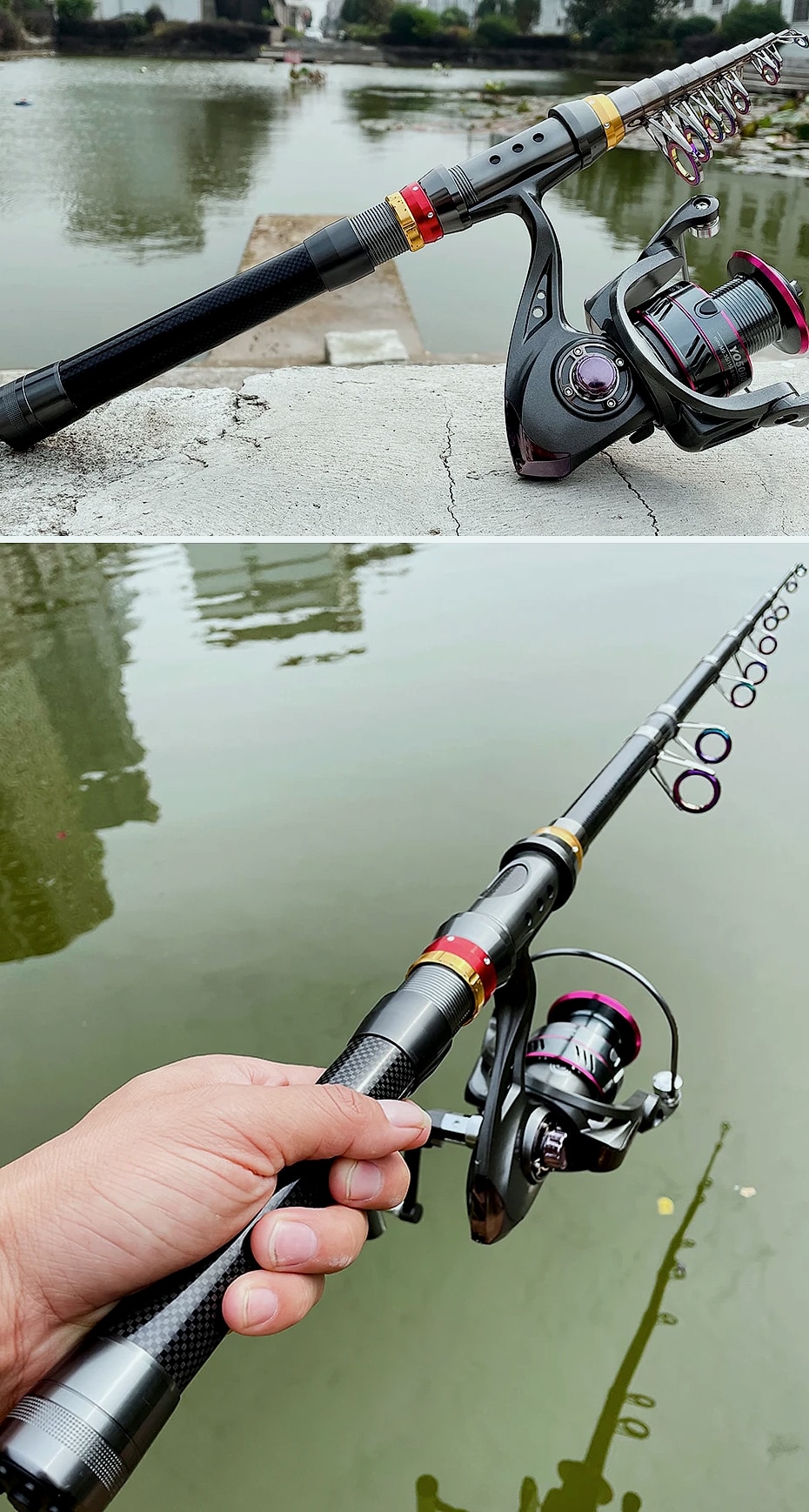 GHOTDA Telescopic Fishing Rod and Reel Combo 1.8-3.6m — assembled view