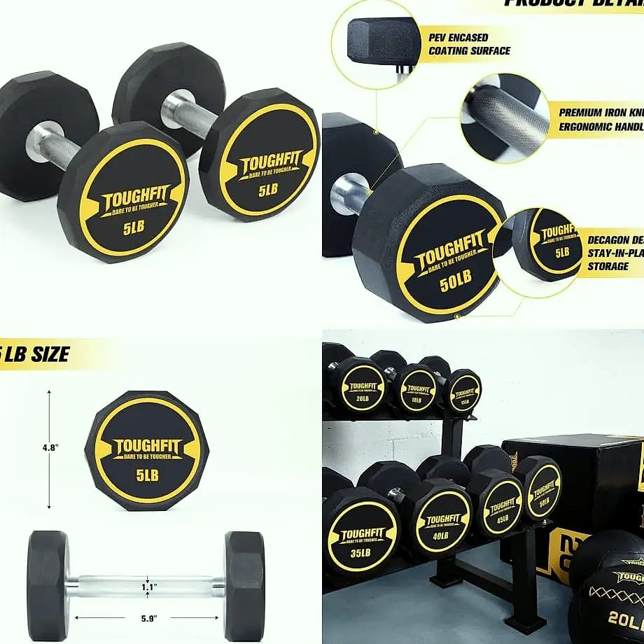 5-50 lb Dumbbell Set with Steel Cast Core, Non-slip Knurled — package contents