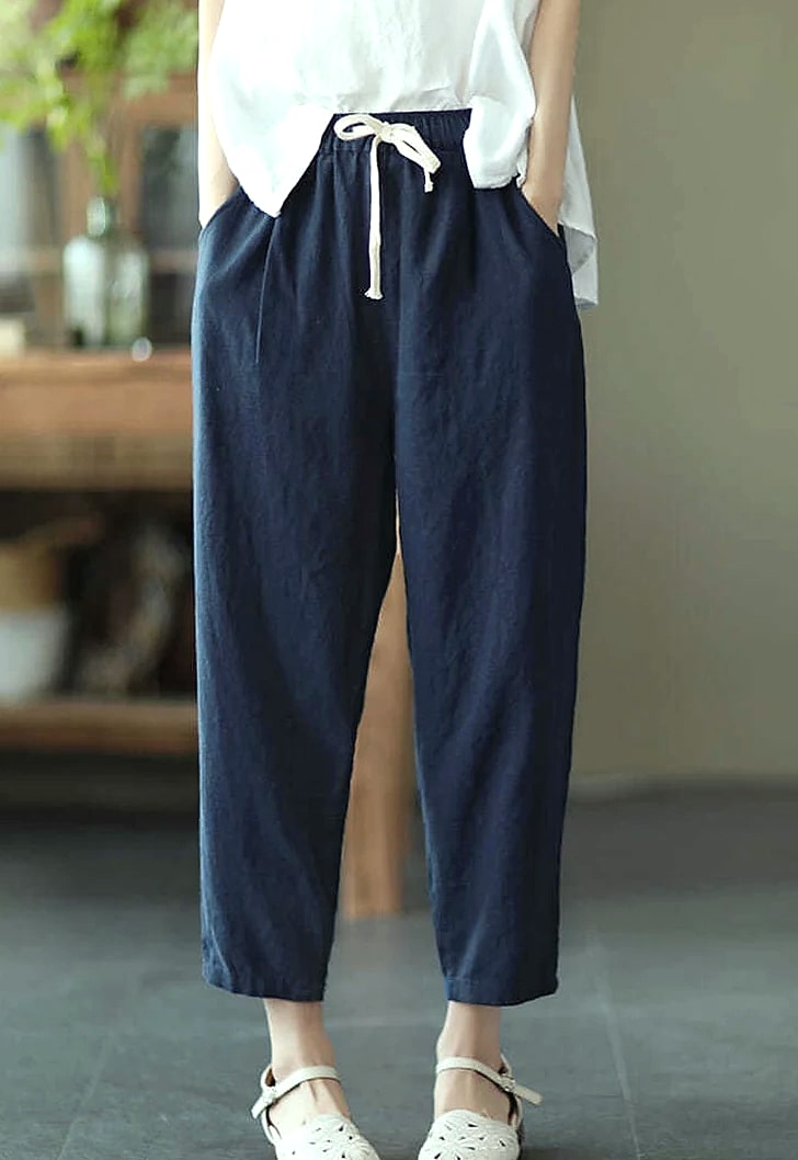 XPQBB Women's Cotton Linen Harem Pants High Waist — size comparison