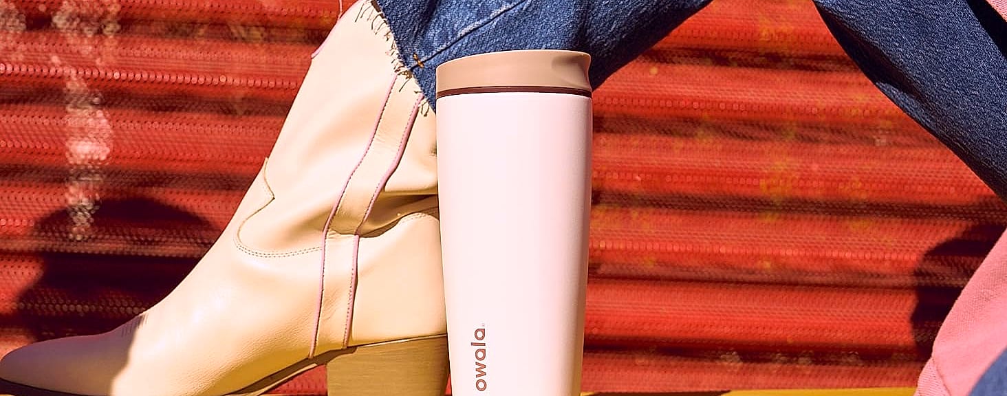 Owala SmoothSip Slider 12 oz Insulated Travel Coffee Mug — feature highlights
