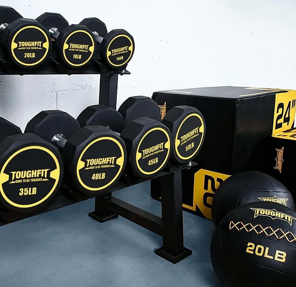 5-50 lb Dumbbell Set with Steel Cast Core, Non-slip Knurled — scale reference