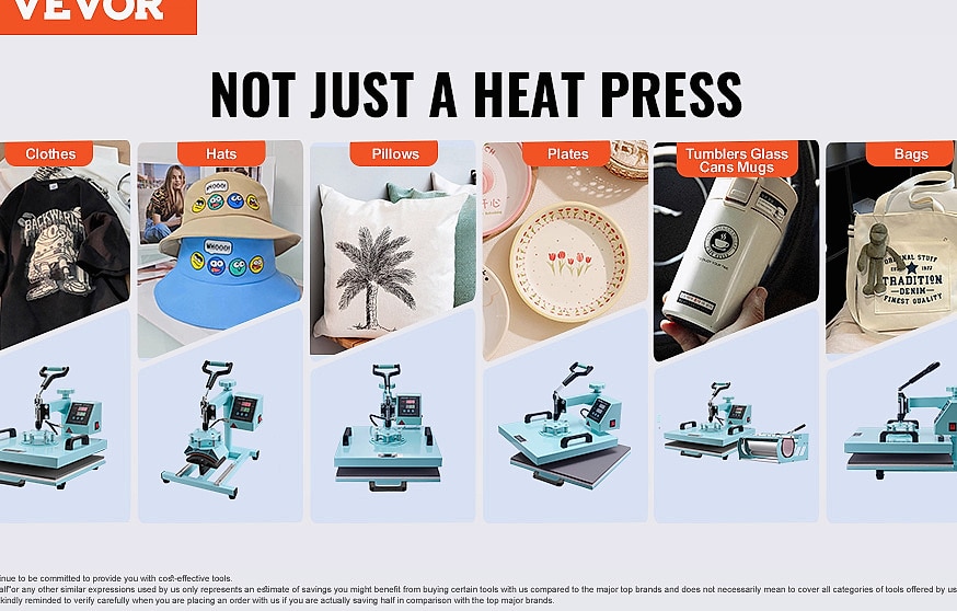 SucceBuy 12 x 15 inch Heat Press Machine with 8 Attachments — assembled view