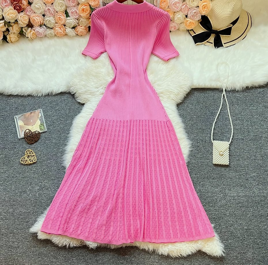 YUOOMUOO Patchwork Knit Long Dress Women Spring Summer — interior detail