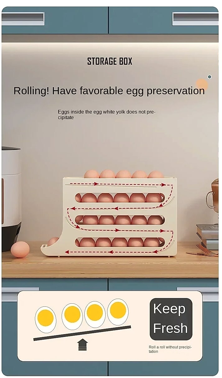 AHTOSKA 4-Layer Automatic Egg Dispenser Fridge Organizer — assembled view
