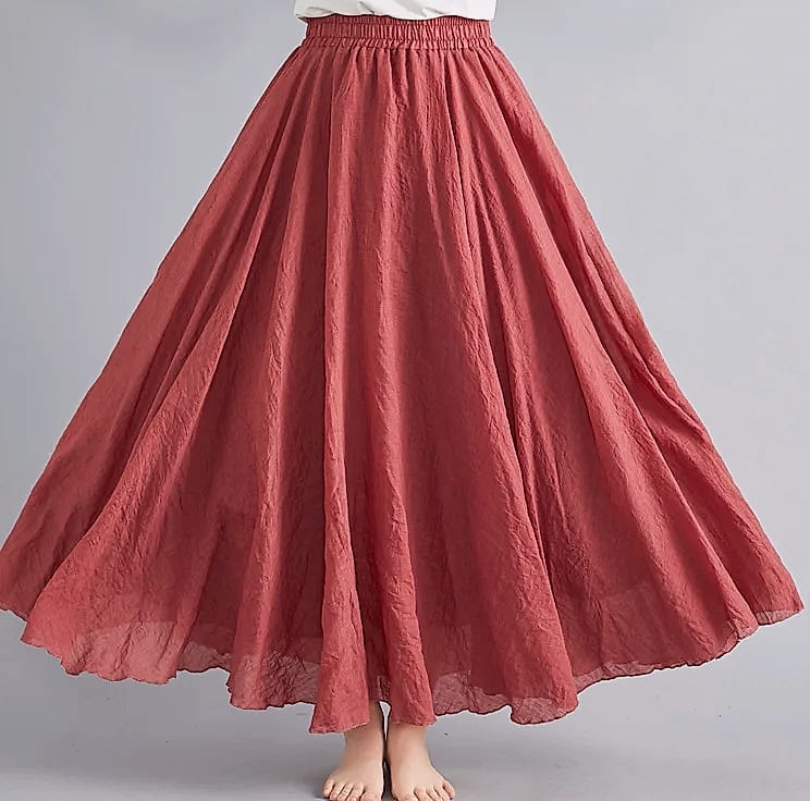 28-Color Mori Girl Cotton Linen A-line Long Skirt — side view