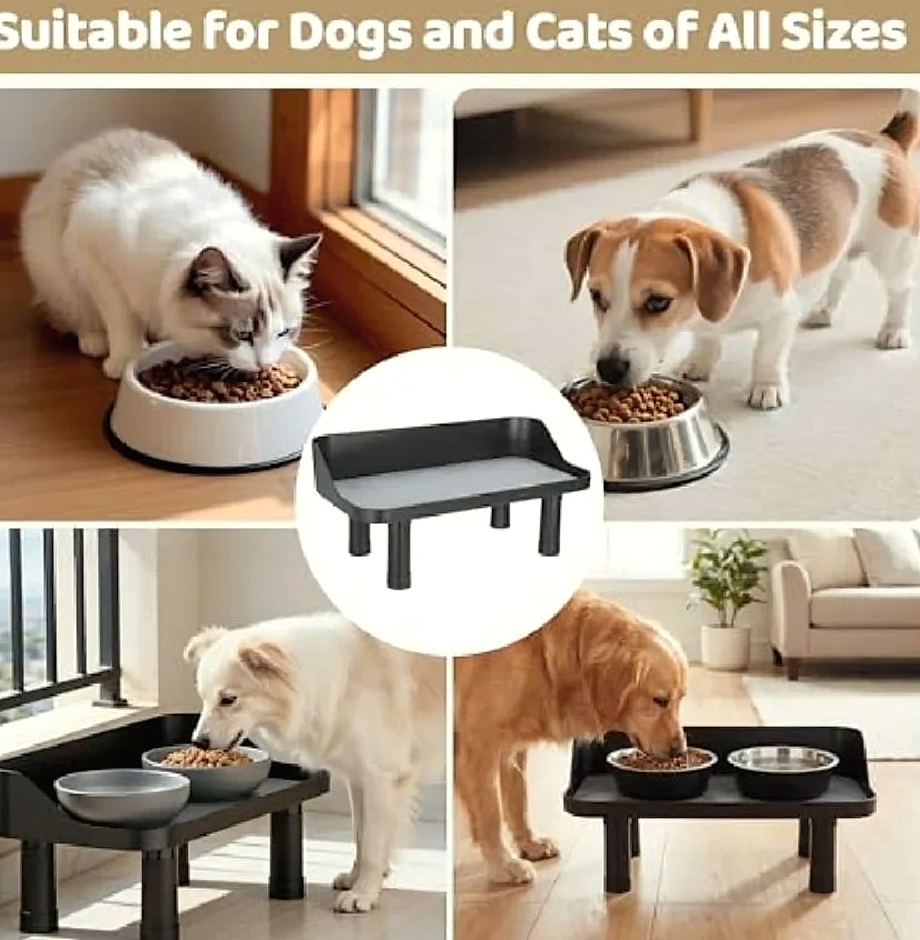 Adjustable Elevated Dog Food Bowl Stand with Non-Slip Pads — parts overview