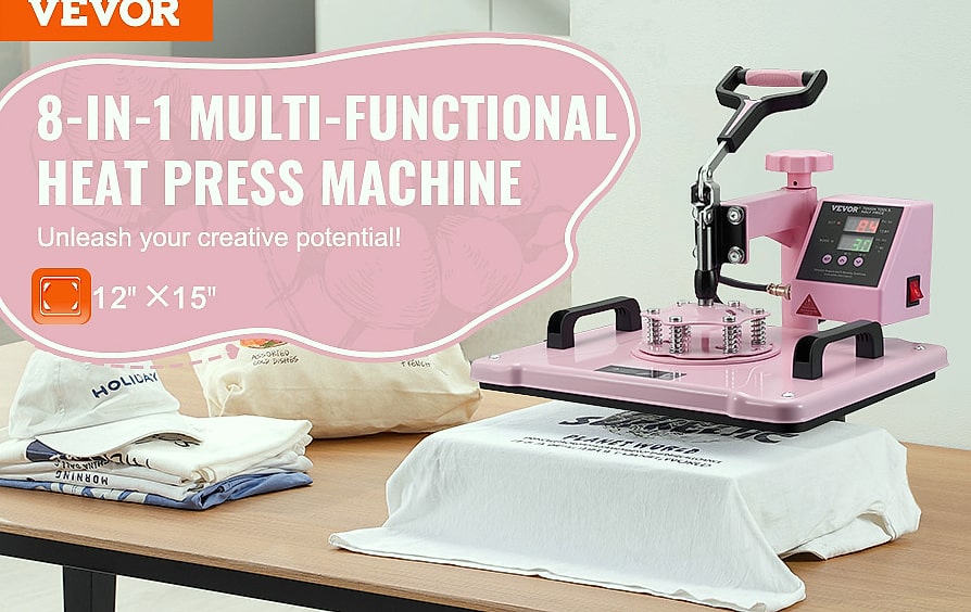 SucceBuy 12 x 15 inch Heat Press Machine with 8 Attachments — assembled view