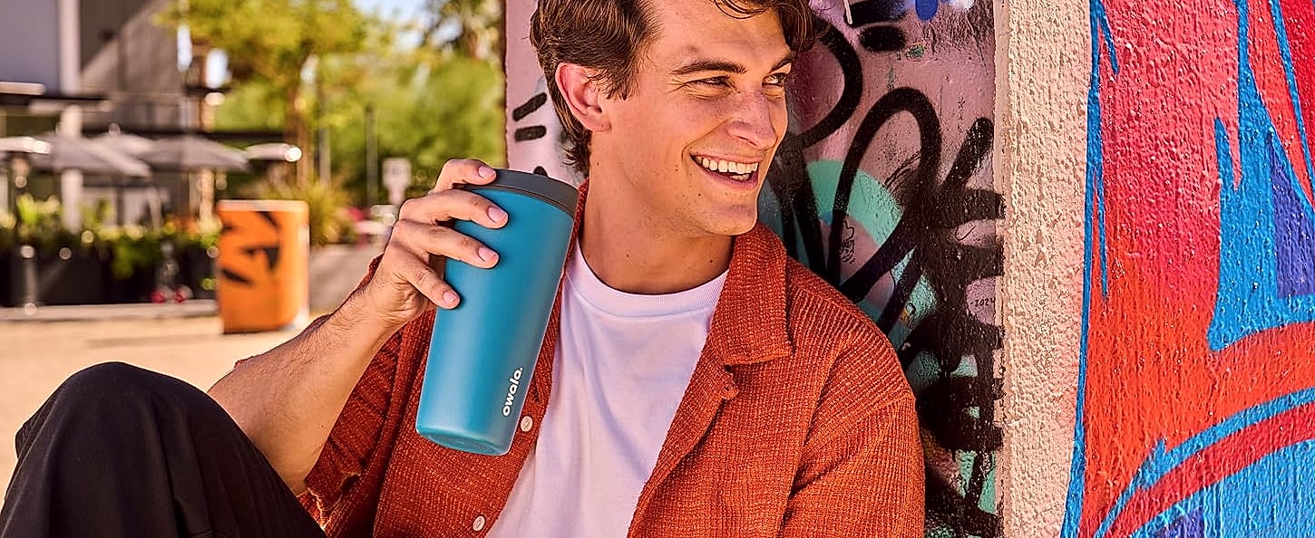 Owala SmoothSip Slider 12 oz Insulated Travel Coffee Mug — side view