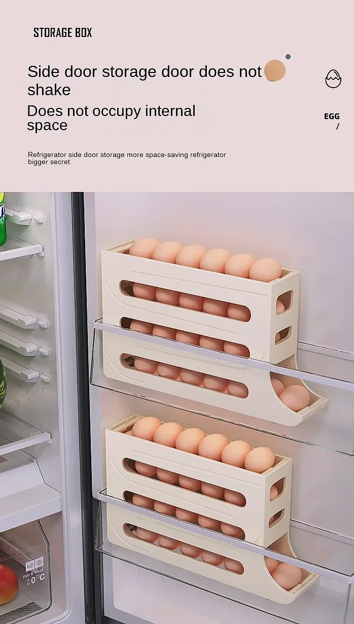 AHTOSKA 4-Layer Automatic Egg Dispenser Fridge Organizer — close-up details