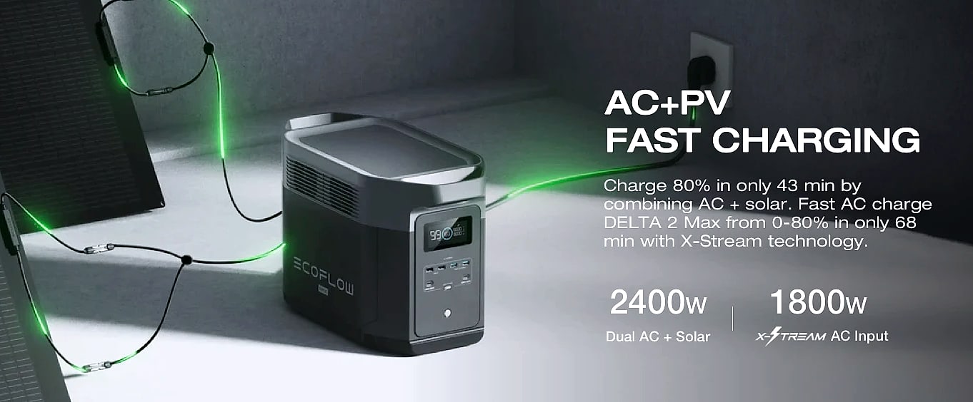 EcoFlow Delta 2 Max 1900Wh Portable Power Station with — side view