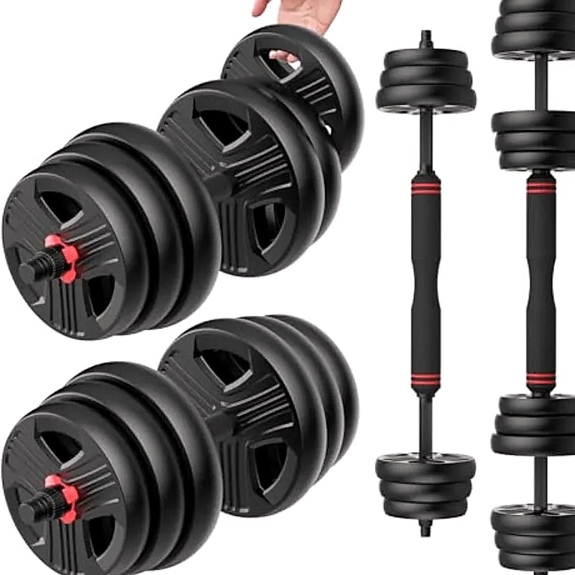 YAO HUI HUANG 20lb Adjustable Dumbbell Set with 3-in-1 — package contents