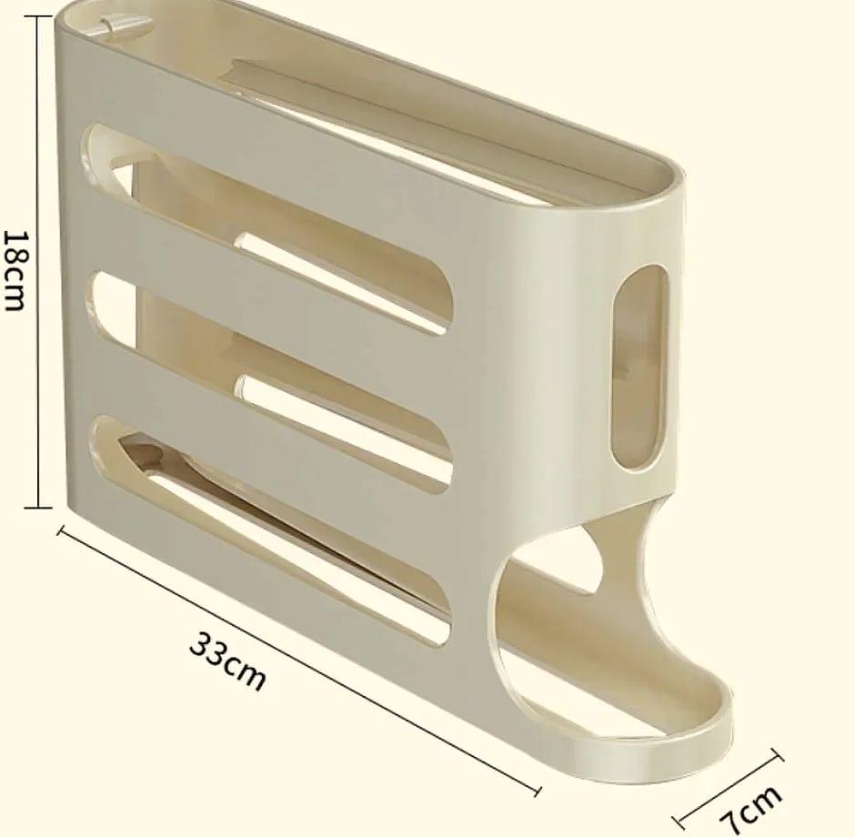 AEHOME 4-Layer Automatic Rolling Egg Holder Fridge Organizer — parts overview