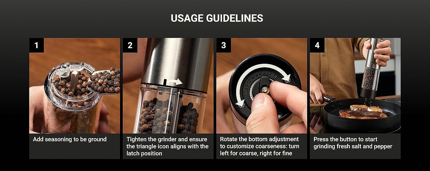 ThermoMaven 110ml Rechargeable Electric Salt Pepper Grinder — parts overview