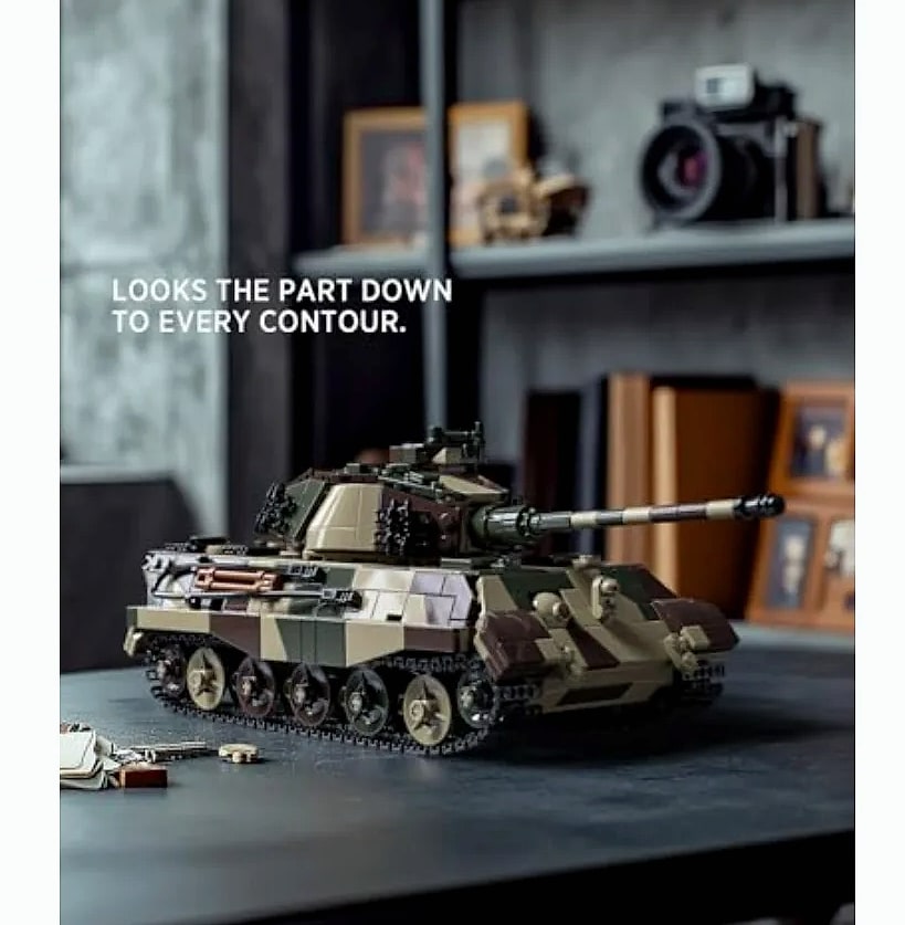 King Tiger Tank WW2 Military Building Set for Adults — assembled view