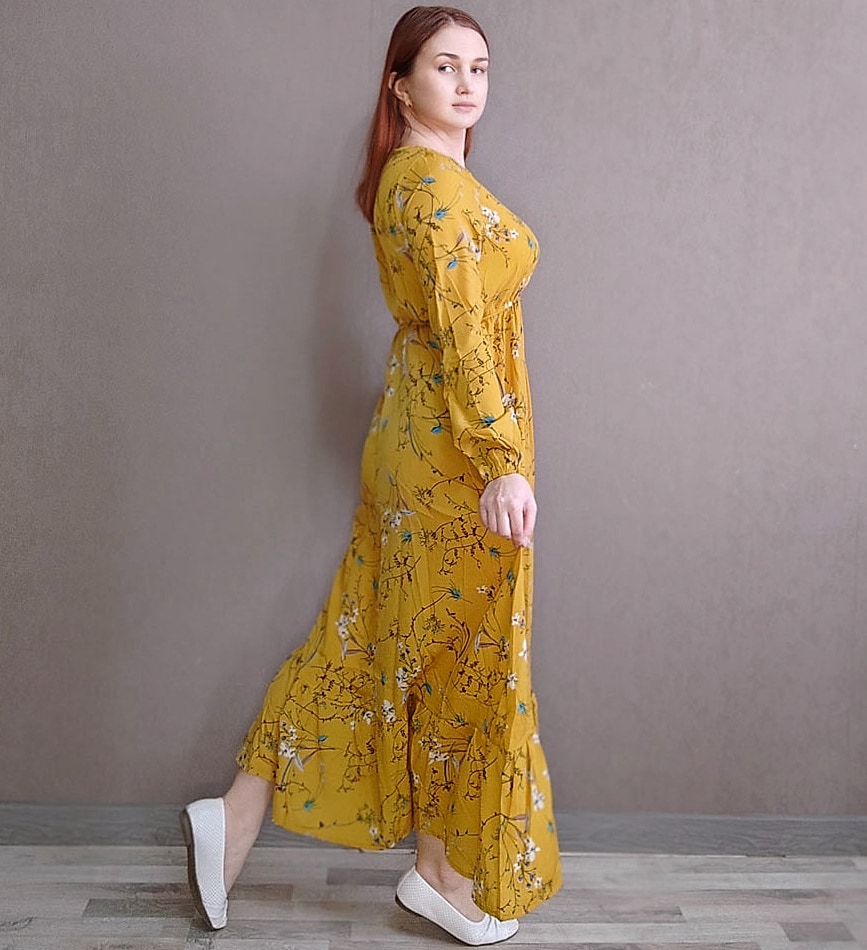 XIBUSANA Women's Floral Maxi Dress Full Sleeve Casual — side view